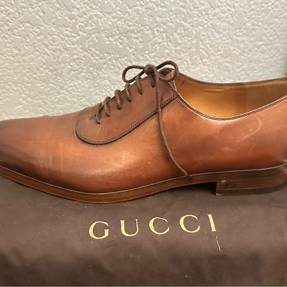 Gucci Men's Brown Leather Oxfords size 8.5 - Picture 4 of 6